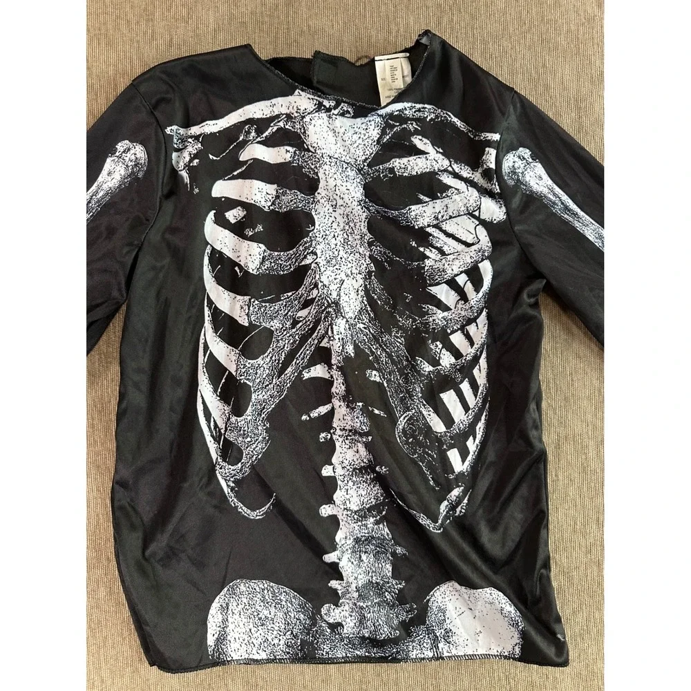 Target Skeleton Costume Shirt Kids One Size Black White Long Sleeve Halloween - Picture 2 of 4